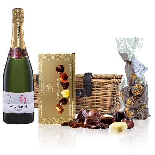 Personalised Champagne - Wall Art Label And Chocolates Hamper